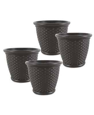 Suncast Sonora 18 Inch Resin Wicker Decorative Flower Planter, Brown (4 Pack)