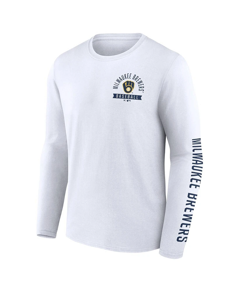 Fanatics Men's White Milwaukee Brewers Press Box Long Sleeve T-Shirt