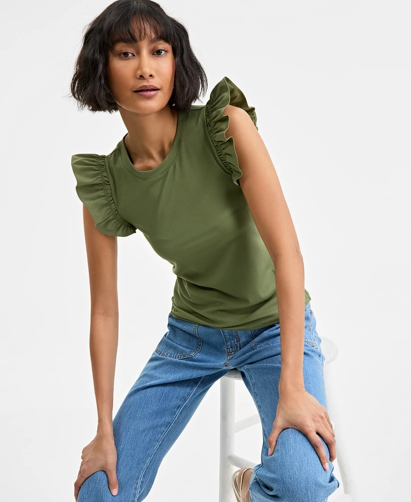 On 34th Women's Ruffle-Sleeve Knit Top, Created for Macy's