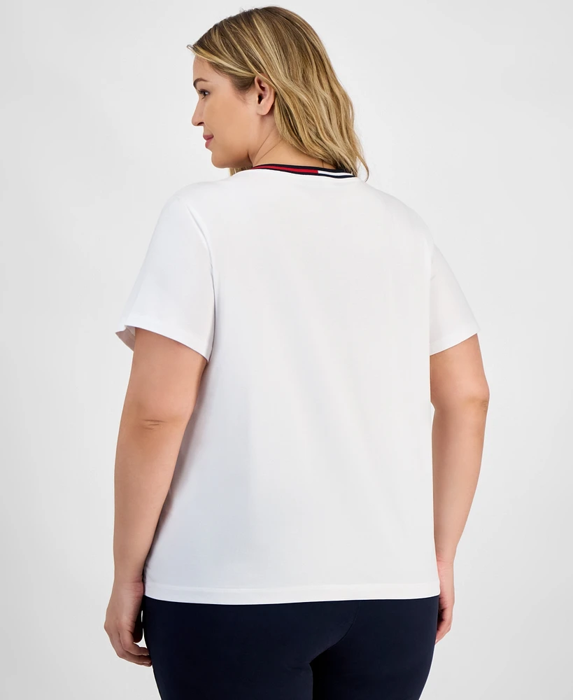 Tommy Hilfiger Plus Contrast Trim V-Neck Top