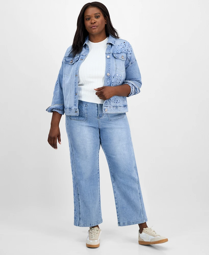 And Now This Trendy Plus Cutwork Button-Front Denim Jacket, Exclusively at Macy's