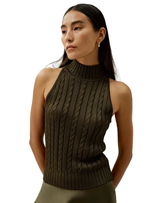 Classic High-Neck Cable-Knit Sleeveless Top for Women