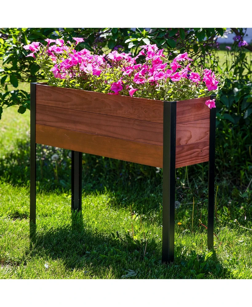 Acacia Wood Raised Garden Bed with Legs - 31-Inch H Powder-Coated Steel Frame Removable Planter Bag