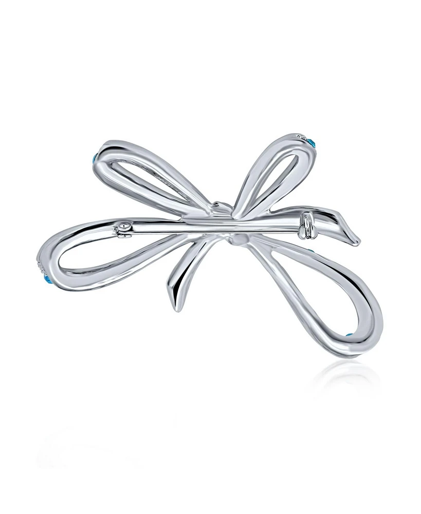 Bling Jewelry Crystal Statement Ribbon Bow Brooch Pin Silver Plated