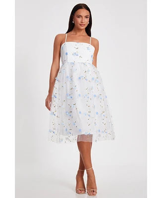 Quiz Women's Embroidered Mesh Floral Midi Dress