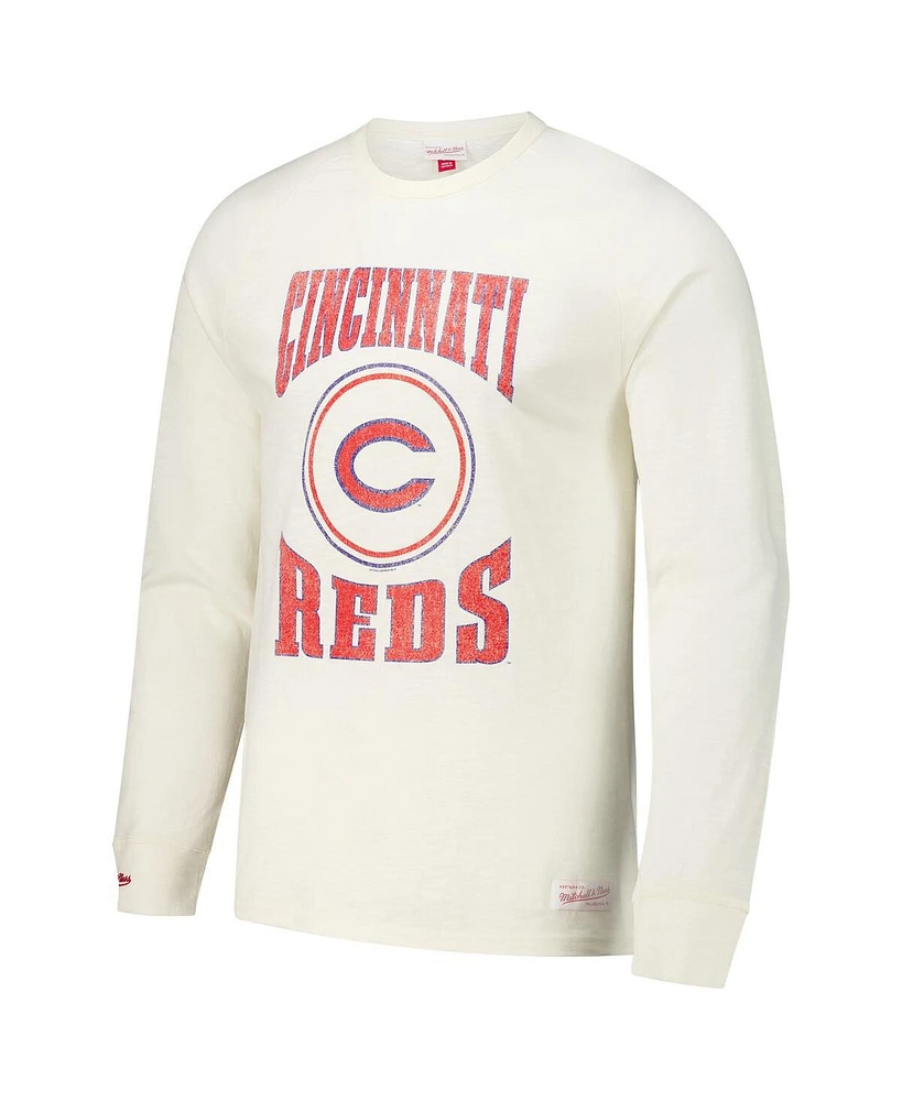 Mitchell & Ness Men's Cream Cincinnati Reds Arched Logo Slub Long Sleeve T-Shirt