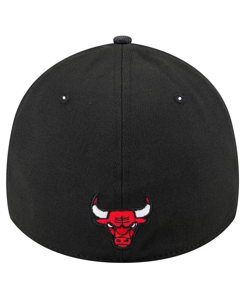 New Era Men's Black Chicago Bulls Sport Night Visor Hit 39THIRTY Flex Hat