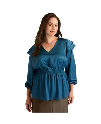 June + Vie Women's Satin Peplum Top