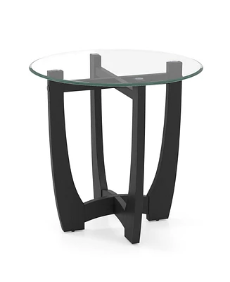 Round End Side Table with Tempered Glass Tabletop