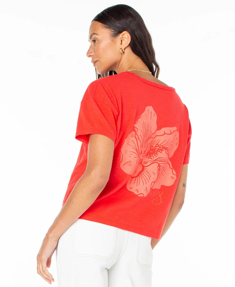 Roxy Juniors' Cotton Hibiscus Lover Crewneck Tee