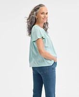 Style & Co Petite Button-Front Flutter-Sleeve Top