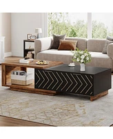 Tribesigns Extendable Coffee Table with 2 Storage Drawers, Dual-Tone Center Sliding Tabletop