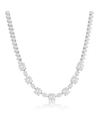 Sterling Silver, Alternating Round Cz Tennis Necklace