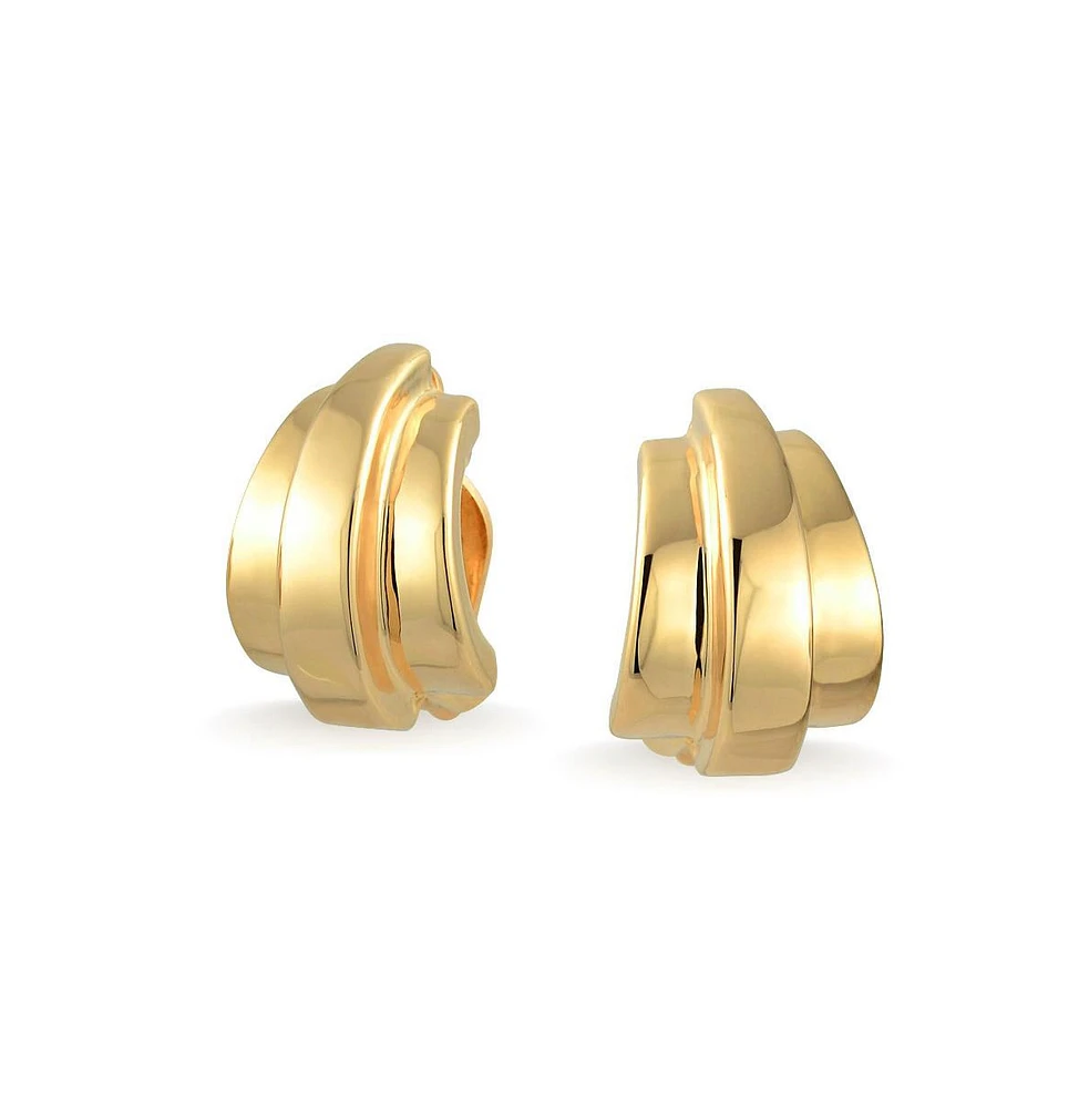 Bling Jewelry Geometric Shrimp Half Hoop Clip On Earrings For Non Pierced Ears Polished Yellow Gold Plated