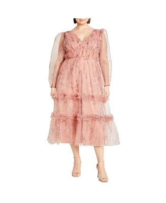 Plus Kitty Print Midi Dress