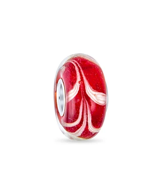 Bling Jewelry Red White Vine Murano Glass Charm Bead with Sterling Silver Core Bracelets