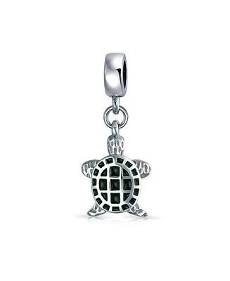 Bling Jewelry Nautical Green Turtle Dangle Charm Bead Sterling Silver European Bracelet