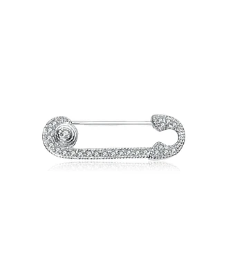 Sterling Silver White Gold Plated with Clear White Cubic Zirconia Pin