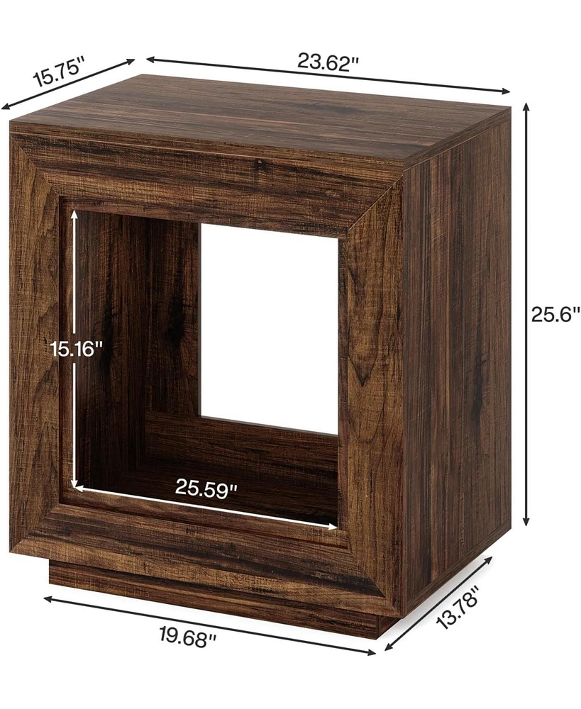 Tribesigns Rustic Wood End Table, 2 Tiered Square Side Table with Storage Shelf (2, Wood)