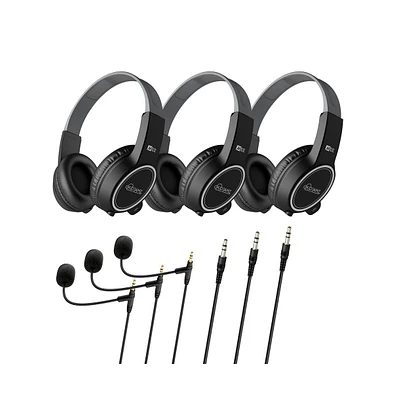 Mee audio KidJamz KJ35M (3 Pack) Safe Listening Headphones for Kids with 2 Cables and Boom Microphone