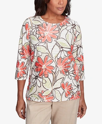 Alfred Dunner Women's Catalina Island Bold Island Floral Textured Top