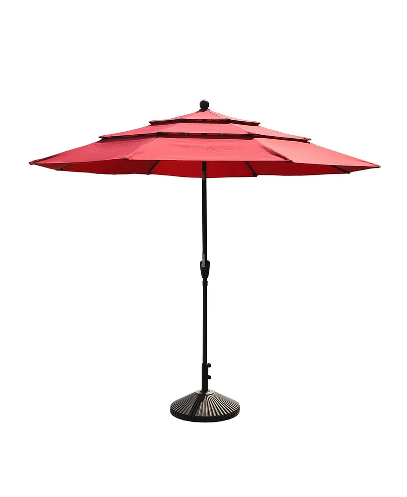 10 Ft Patio Umbrella 3-Tier Outdoor Table Large Pool For Deck, Pool, Garden, Patio-Red