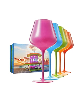 The Wine Savant Colors of South Beach Miami Wine Glasses, Set of 5