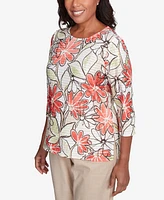 Alfred Dunner Petite Catalina Island Bold Island Floral Textured Top