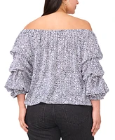 Vince Camuto Plus Printed Off-The-Shoulder Bubble 3/4-Sleeve Tie-Front Blouse
