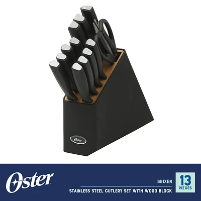 Oster Brixen 13 Piece High Carbon Stainless Steel Kitchen Cutlery Knife Block Set W/ Black Wood Block