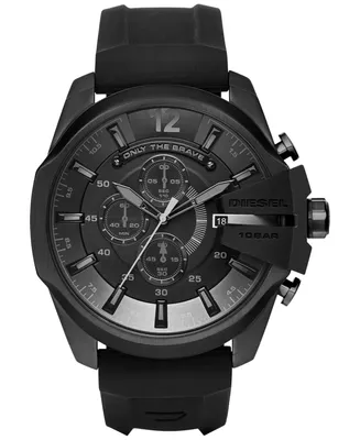 Diesel Men's Chronograph Mega Chief Black Silicone Strap Watch 51x59mm DZ4378