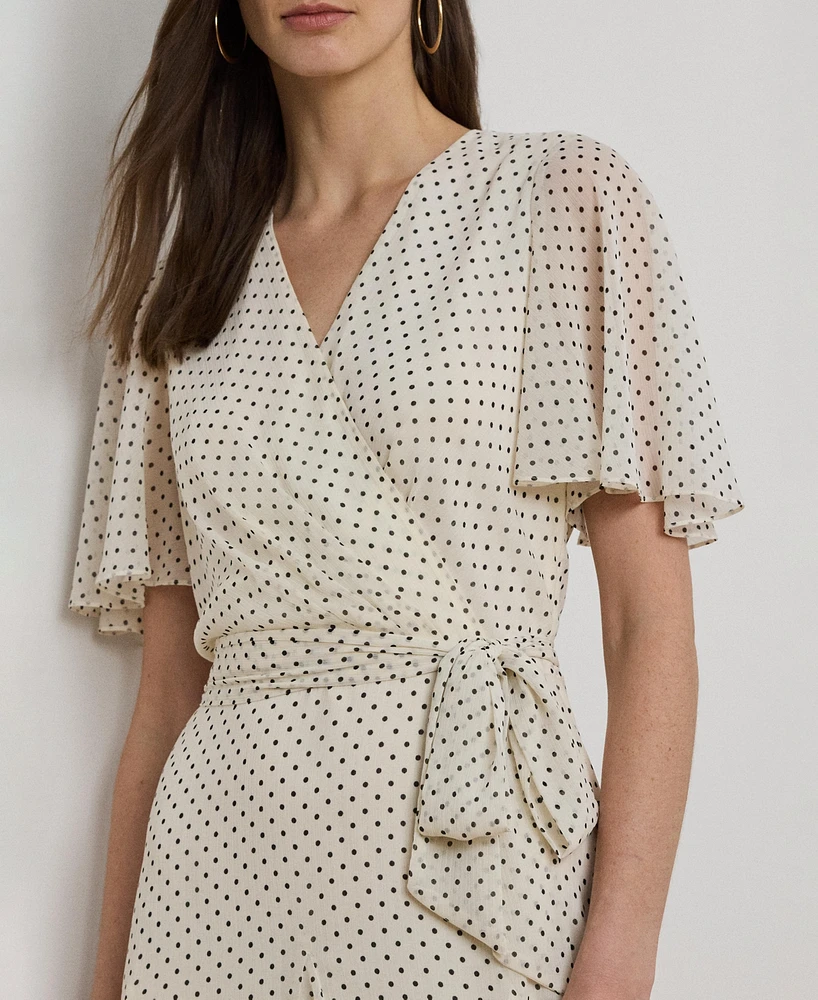 Lauren Ralph Women's Polka-Dot Georgette Surplice Dress