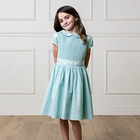 Hope & Henry Toddler Girls Puff Sleeve Smocked Party Dress with Peter Pan Collar