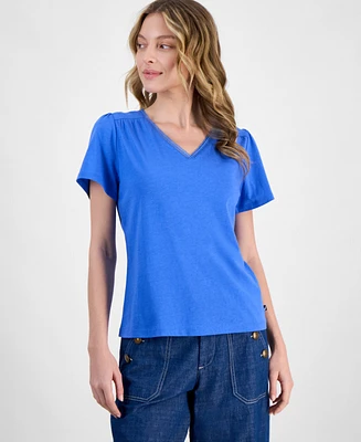 Nautica Jeans Women's Lace-Trim V-Neck T-Shirt