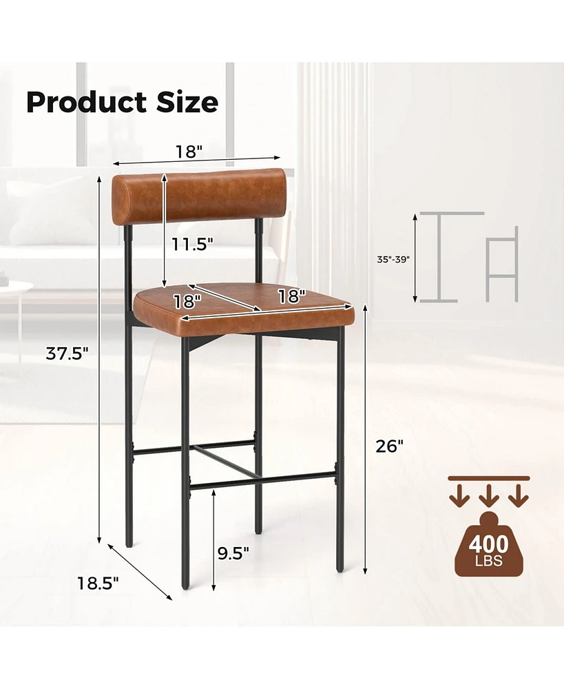 26" Upholstered Bar Stools Set of with Padded Cushion & Backrest Footrest