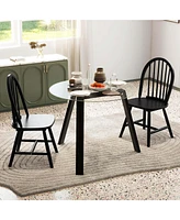3 Pcs Dining Set for 2 Round Table with 2 Chairs Solid Rubber Wood Frame Modern
