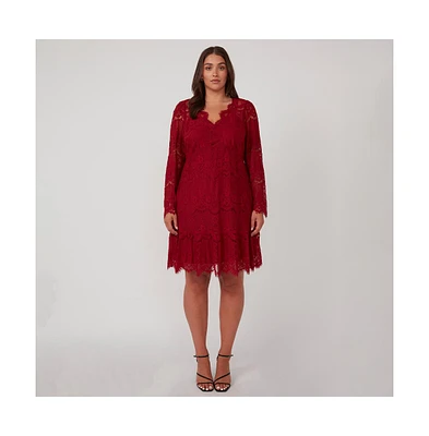 Estelle Plus Mini Lace Frill Long Sleeve Dress