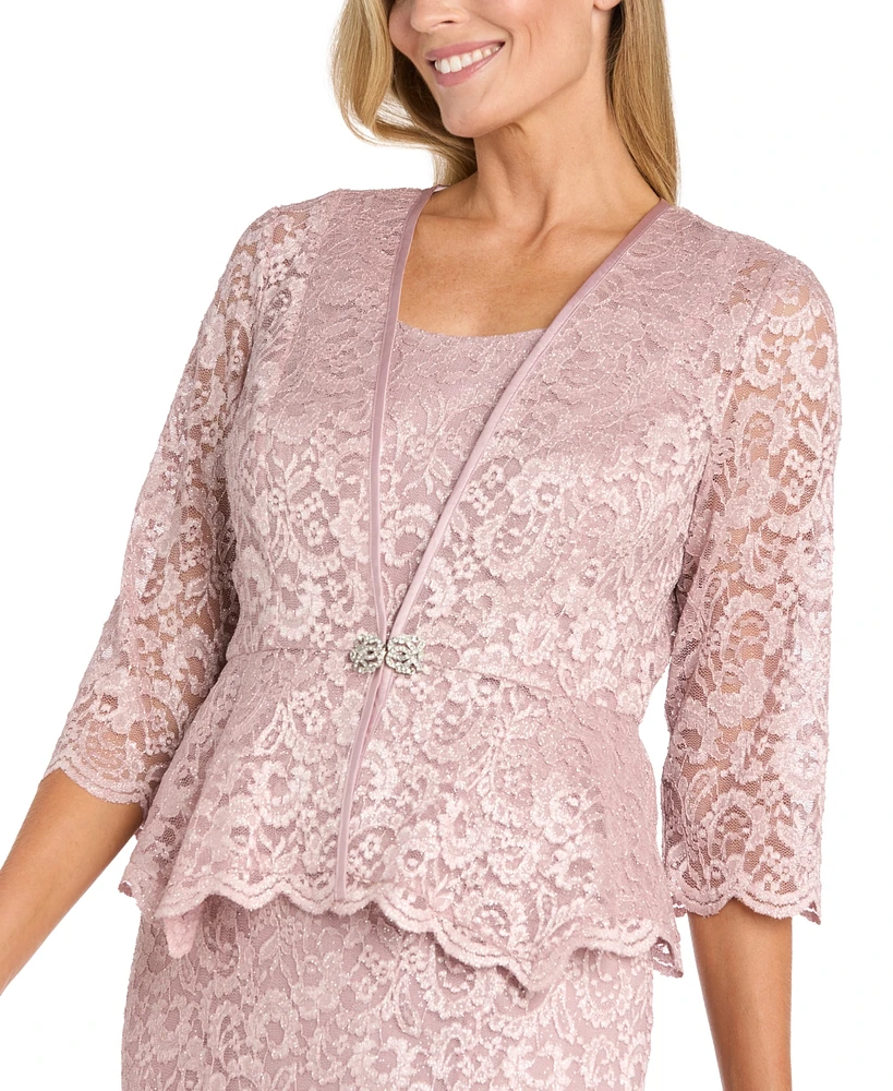 R & M Richards Women's Glitter Lace Gown Jacket