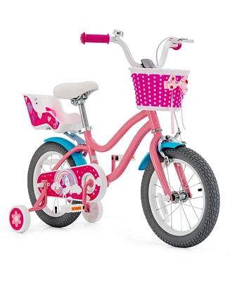 Kids Bike with Training Wheels and Front Basket for Ages 3–9