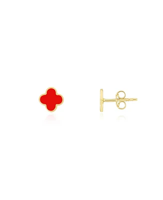 The Lovery Mini Coral Clover Stud Earrings 14K Gold