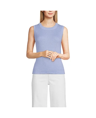 Lands' End Women's Fine Gauge Baby Cable Crew Neck Sleeveless Sweater - Set Top