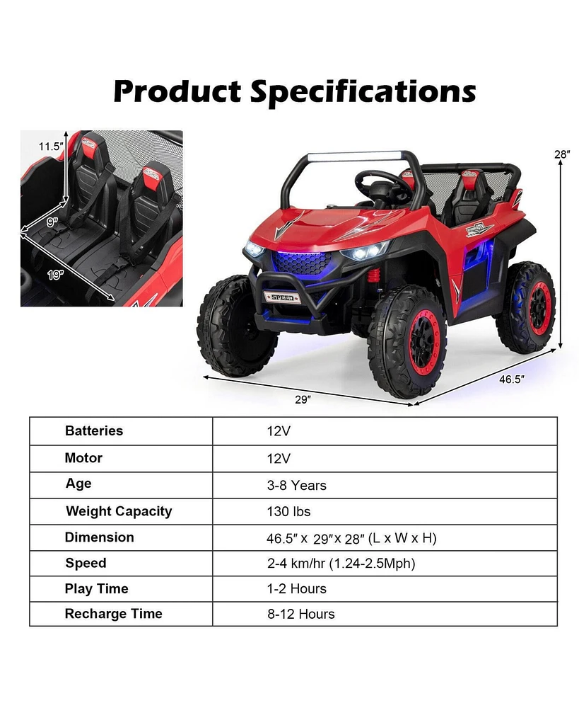 12V 2-Seater Kids Ride on Utv with Slow Start Function Music