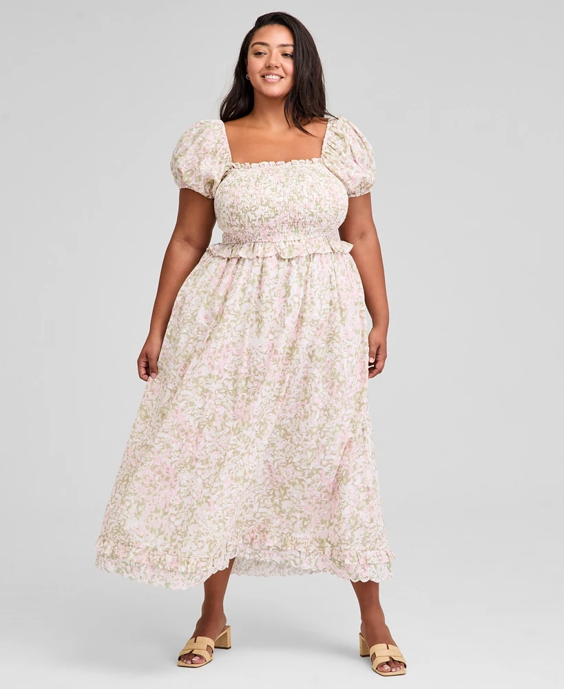 And Now This Trendy Plus Printed Puff-Sleeve Midi Dress, Exclusively at Macy's