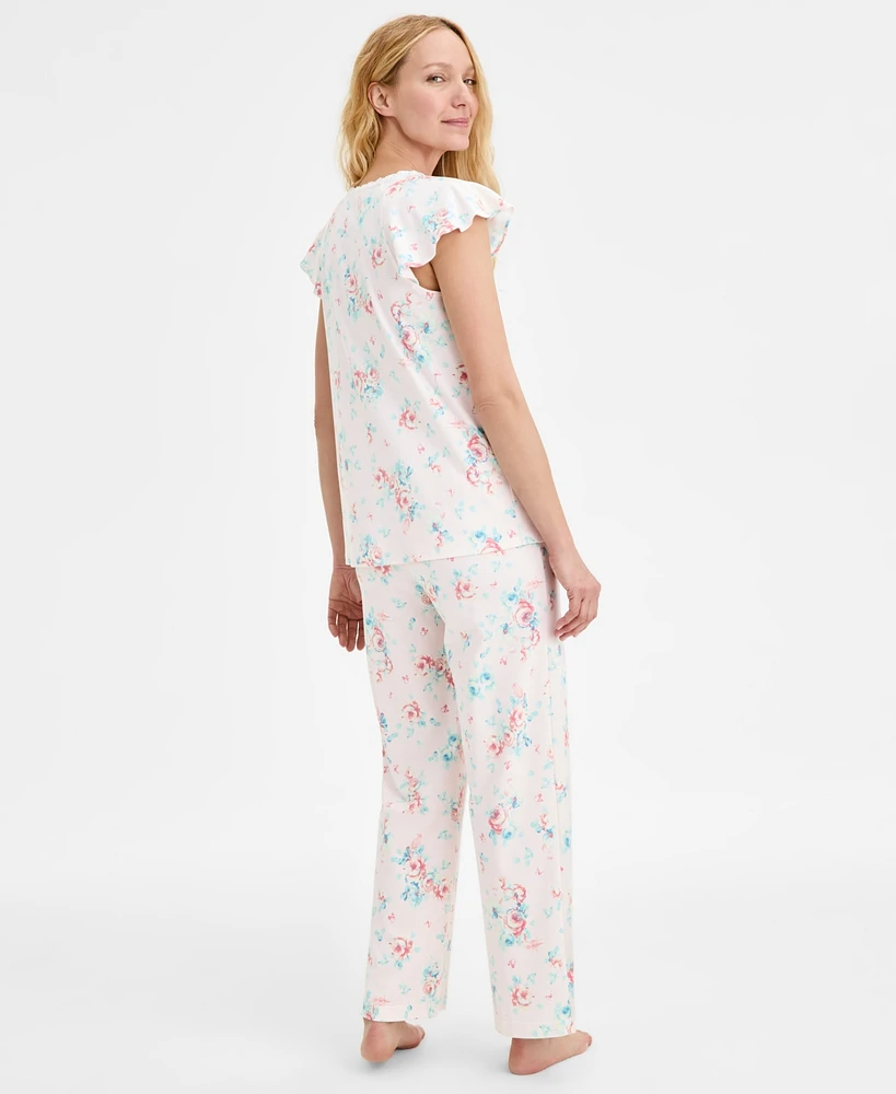 Charter Club Women's Cotton Flutter-Sleeve Pajama Set, Exclusively at Macy's