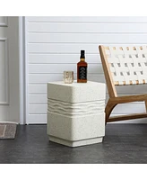 LuxenHome Outdoor Side Table for Patio, 18 Inch Off White with Speckled Gray Square Cement Side Table, Small End Table for Garden, Outdoor Coffee Tabl