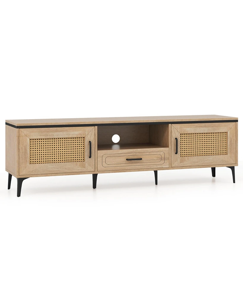 Mid-Century Modern Entertainment Center with 2 Cabinets and Storage Drawer Stylish Tv Stand for Living Room