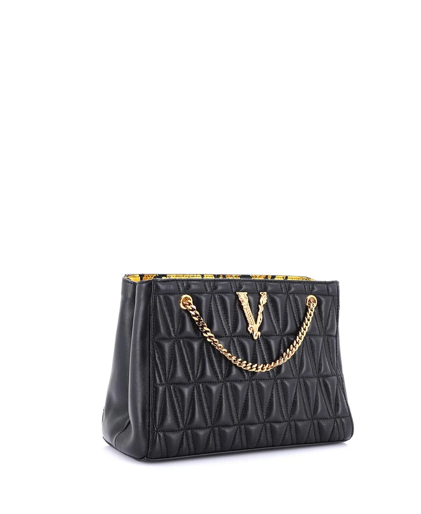 Pre-Owned Versace Small Virtus Chain Tote Quilted Leather