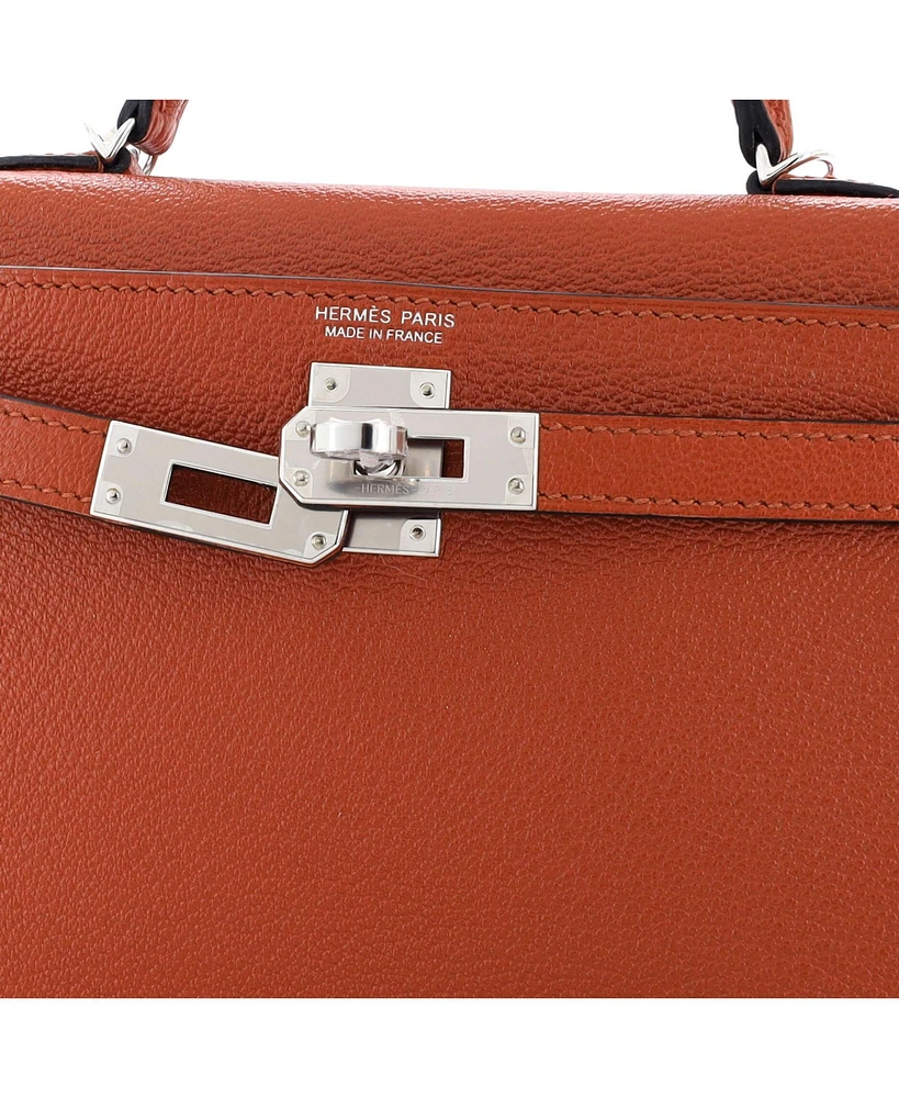 Pre-Owned Hermes 20 Kelly Mini Ii Amazone Handbag Brown Chevre Mysore with Palladium Hardware