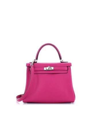 Pre-Owned Hermes Kelly 25 Handbag Pink Swift with Palladium Hardware