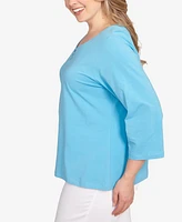 Hearts Of Palm Plus Size It Had To Be Blue Solid 3/4 Sleeve Top
